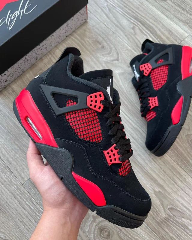 Jordan Air Jordan 4 retro “red thunder” Red Thunder Trendy Mid-top Retro Basketball Shoes Men's And Women's Black And Red
