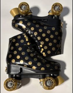Roller Derby Black & Gold Polka Dot Skates Youth Adjustable Size 3-6