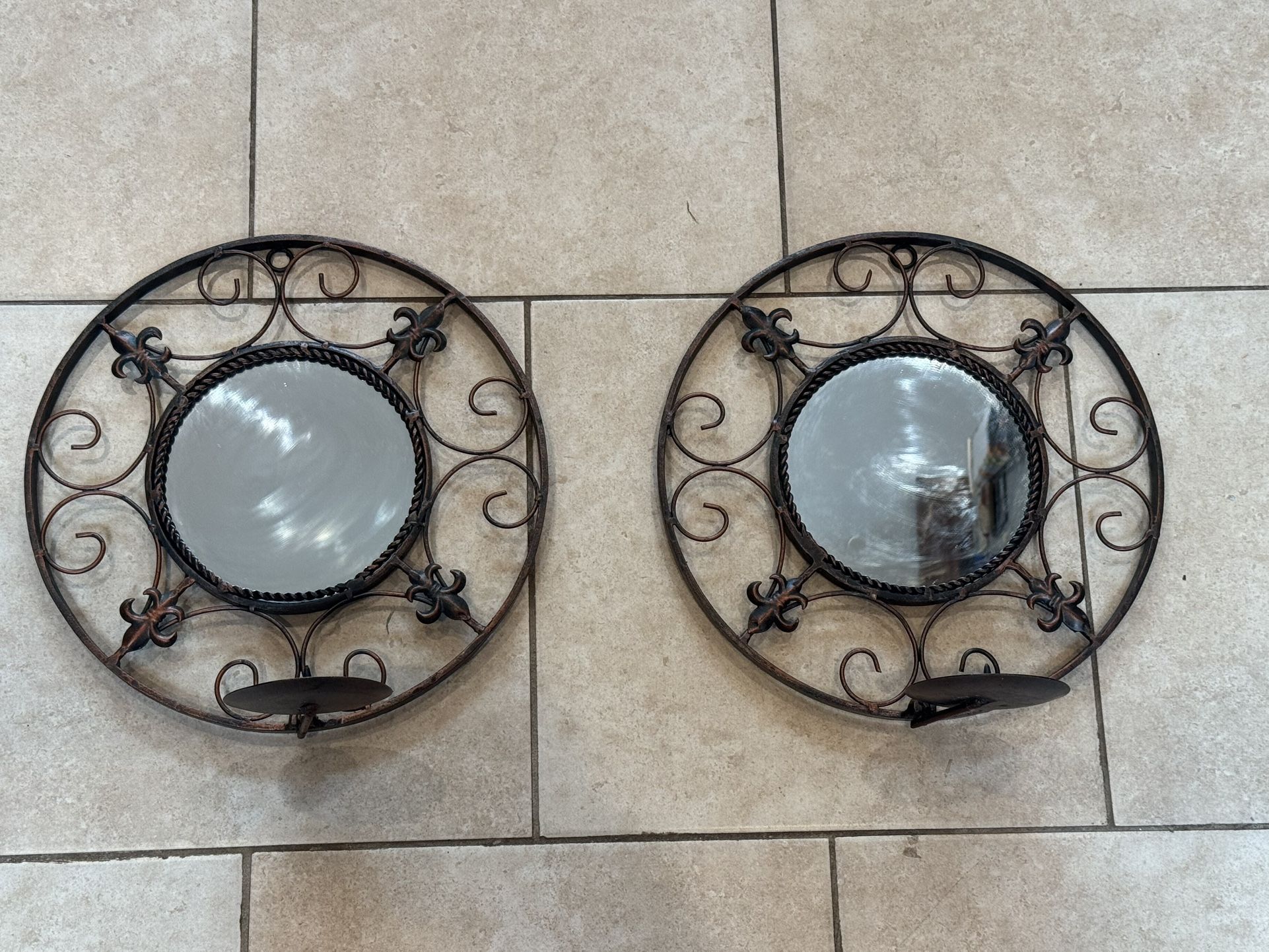 Pair of Metal Wall Mirrors /Candle Holders
