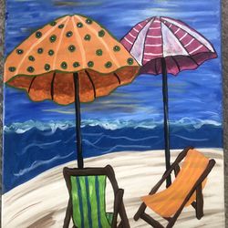 Nice Original Fun Beach/Ocean Oil Painting On Canvas 16 X 20”
