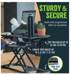Desk Converter-37-inch Height Adjustable, MDF Wood, Sit-to-Stand Rise-X Pro Black, 36"