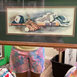 Baseball Big Hit Print Framed and matted. 