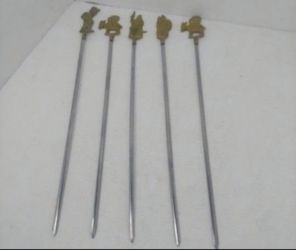 Vintage Turkish Brass Stainless Shish Kabob Skewers Made In Turkey Lot Of 5.