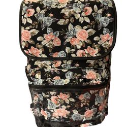 Black Floral Backpack With Front Clear Vinyl Zippered Compartment