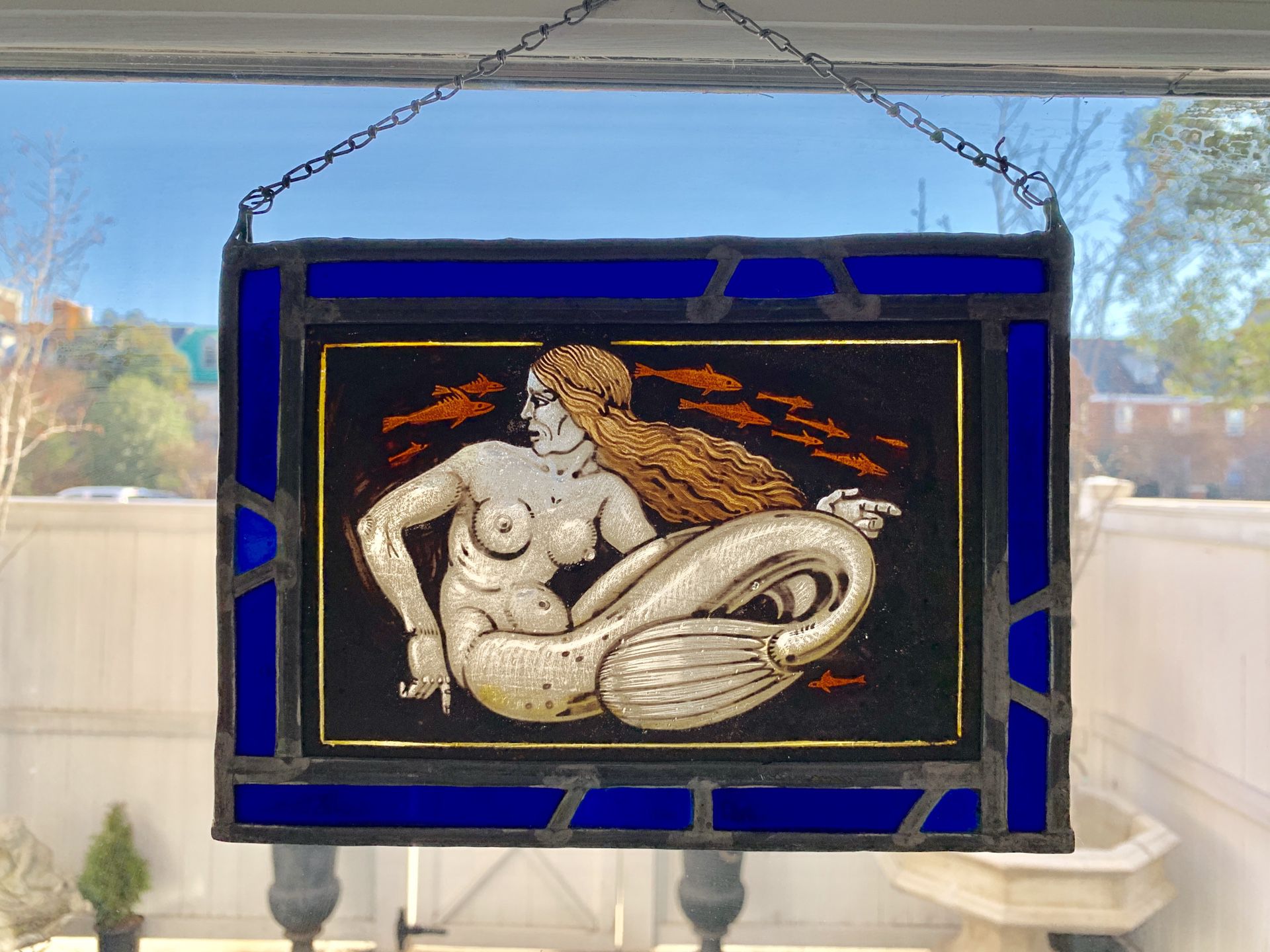 Matching Mermaid and Mermen leaded stained glass