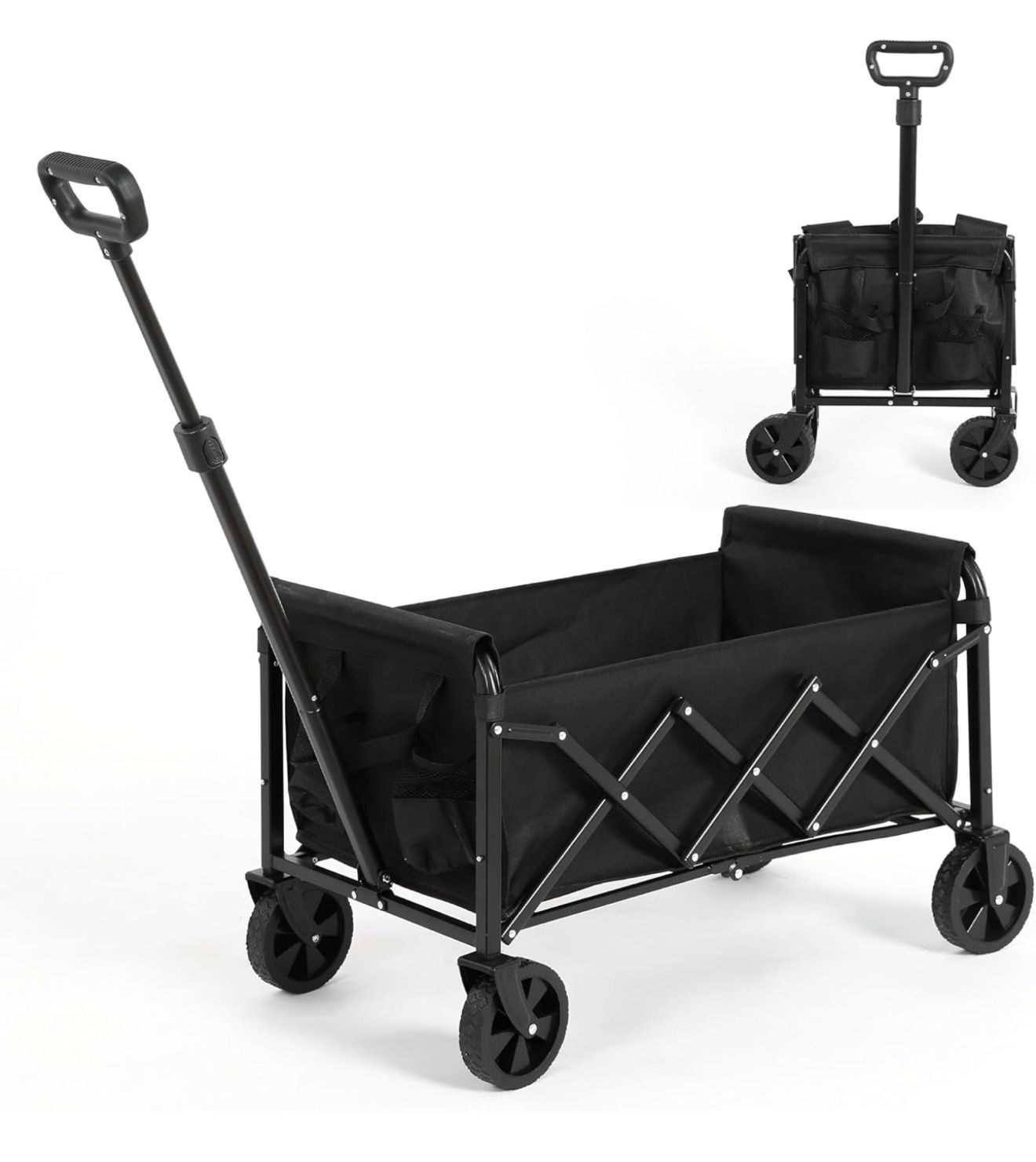 Folding Wagon Cart with Wheels, 70L Heavy Duty Foldable Utility Wagon, Portable Grocery Cart for Camping, Sports, Garden, Beach, Shopping, Black