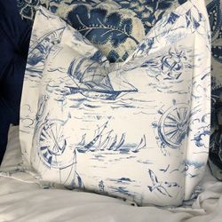Handmade Nautical Sailboat 18 x 18 Pillow Cover White & Blue