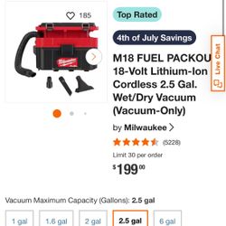 Milwaukee 2.5 Gal Dry/wet Vacuum 