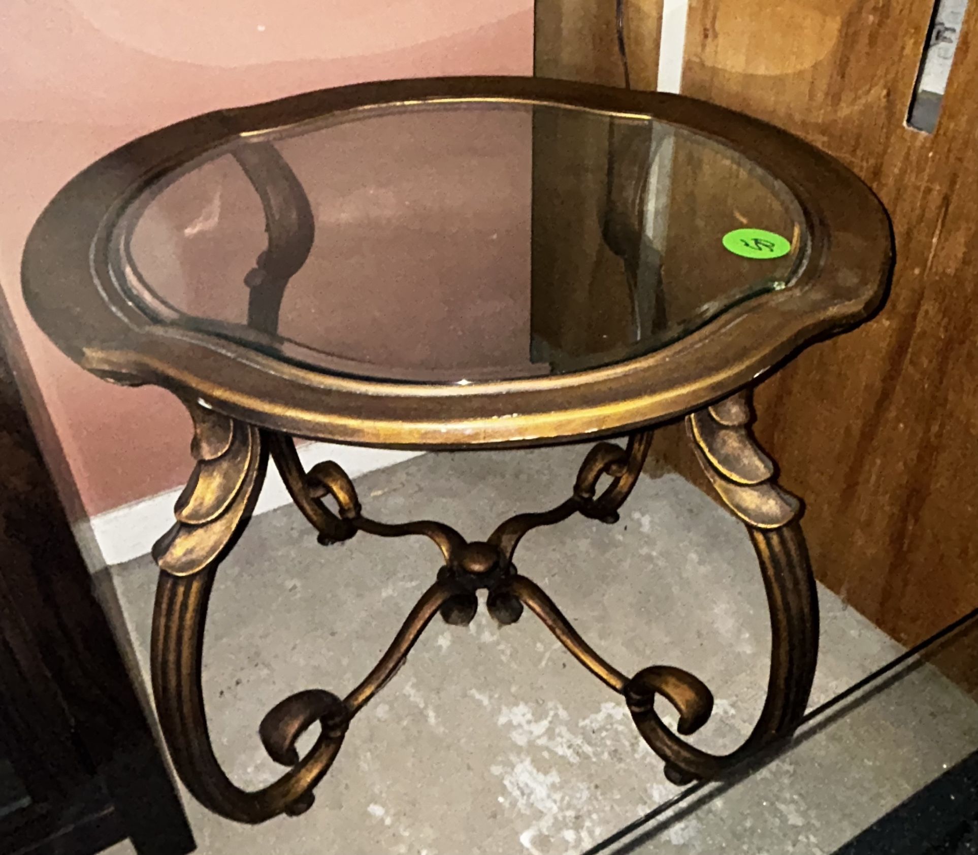 Gilt Rococo Style Round Glass Top End Table