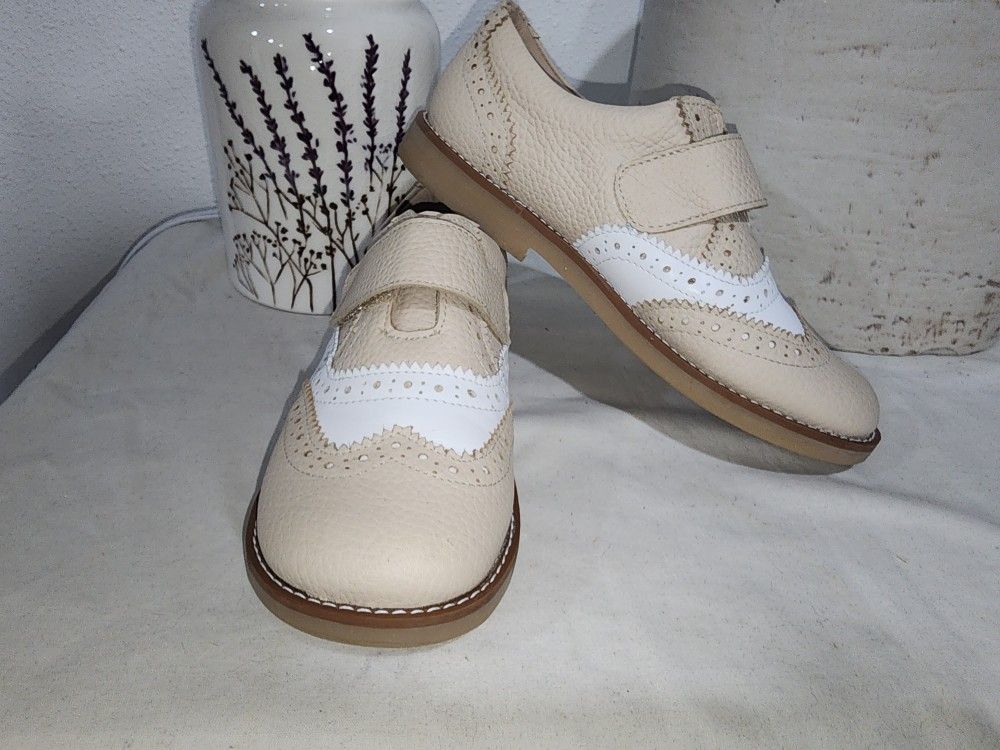 Elephantito Leather Dress Tan White Sz 2 EU 33 Strap Oxford Scholar Spectator