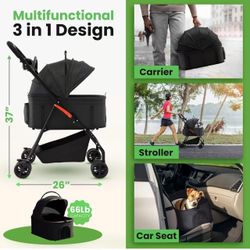🥨Pet Stroller 3 in 1 Foldable Dog Stroller, Cat Strollers, Foldable pet Strollers & Cat Carrier, Pet Carrier, Lightweight with Cup Holder, Waterproof