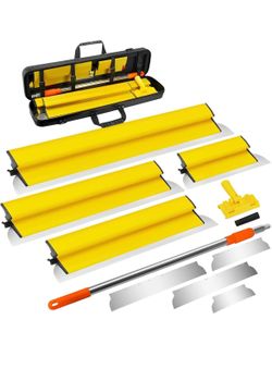 Drywall Skimming Blade Set Including 10", 16", 24" and 32" Blade 0.40 mm Stainless Steel Skimming Blades, 29"-47" Extension Handle, Smoothing Drywall 