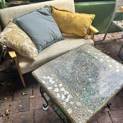 Out Door Couch With Pillows And Hand Made Table 