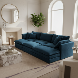 Fremont 112" 6-Piece Modular Chenille Upholstered Sectional Sofa with Ottomans