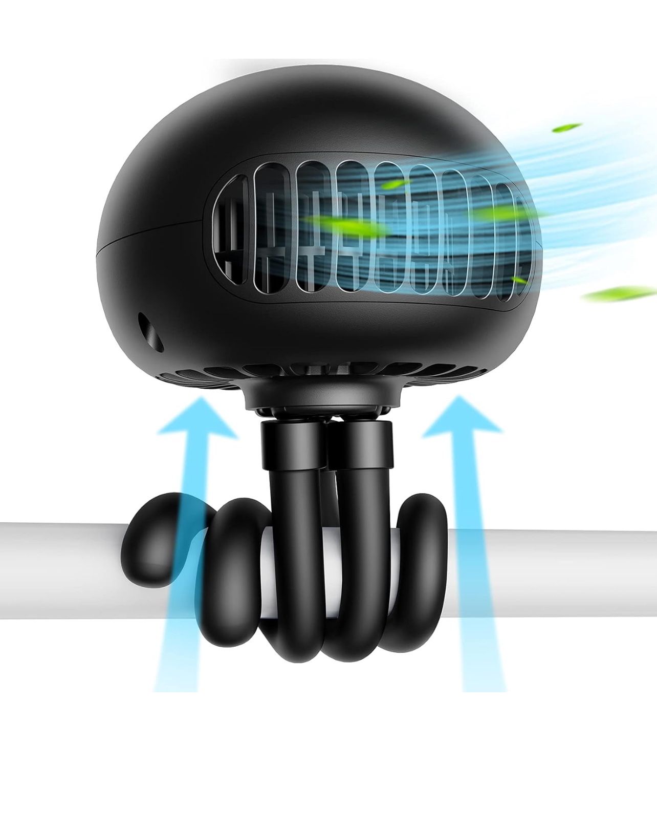 Brandnew Portable Clip on Stroller Fan, 3000mAh for Baby, 3 Speed Battery Operated Personal Desk Fan with Flexible Tripod, Mini Handheld Fan for Car
