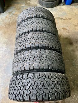 4) 35x12.50x17 BFGoodrich All Terrain K02 Tires.  Two Tires measure 8-9/32 Two Tires measure 6-7/32  Optional unused 5th (15/32)  Load Range E  DOT 03