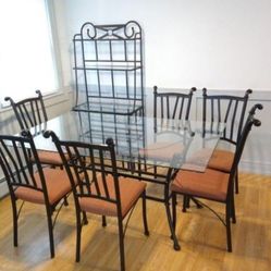 Glass Dinning Table + 6 Chairs + shelf