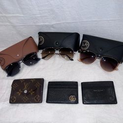 Raybans Louie Wallet, Gucci Wallet, And saint laurent Wallet