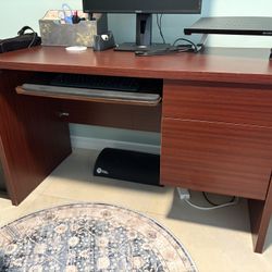 Wooden Office Desk With Drawers and Keyboard Tray
