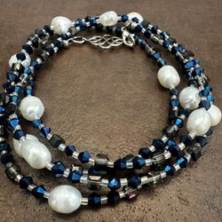 Elegant Multi-Strand Pearl and Crystal Bead Necklace or Bracelet
