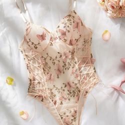 New Lingerie Bodysuit With Embroidered Butterflies 