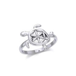 Turtle with Flower of Life Shell Ring