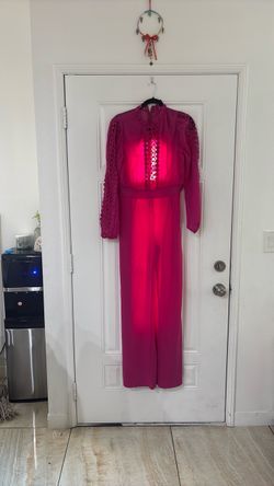 Pink Lace Sleeve Jumpsuit