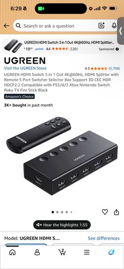 UGREEN HDMI Switch 5 in 1 Out