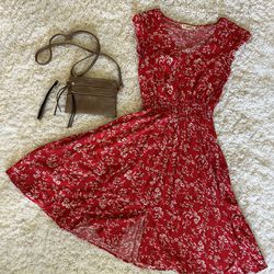 Small Red Flower Dress With Wallet Purse! White 