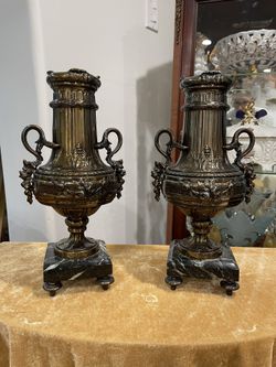 Pair of Antique French Bronze Marble Base Vases 1940’s.🌷