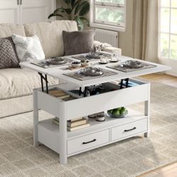 Lift Top Coffee Table With Rounded Edge And Hidden Storage 