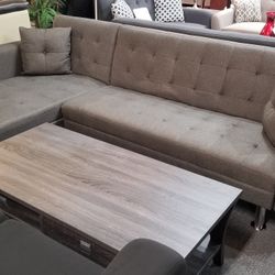 Brand New 100" x 61" Gray Or Black Linen Reversible Sectional