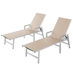 1194C Patio Chaise Lounge Chair Outdoor with Wheels&Armrests, Aluminum Pool Lounge Chairs Set of 2 Five-Position Adjustable Recliner, Outdoor Beach Lo