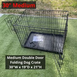 New 30” Medium Double Door Folding Dog Cage Crate Training With Divider