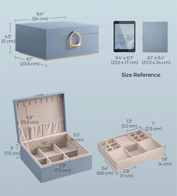 SONGMICS 2-Layer Jewelry Box Organizer with Handle - Misty Blue