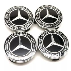 Mercedes Benz Black Wheel Center Caps 4pcs 75mm