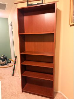 Tall 6-Shelf Wooden Bookcase / Bookshelf (Cherry Finish) - Great Condition