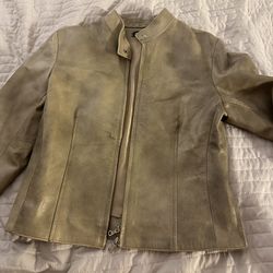 Woman Beige Leather Motorcycle Jacket From Italy Size M - Vera Pelle 