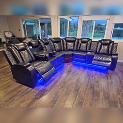 Power recliner sectional sofa set with LED USB Wireless chargers 