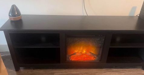 Black TV Stand with Electric Fireplace Insert