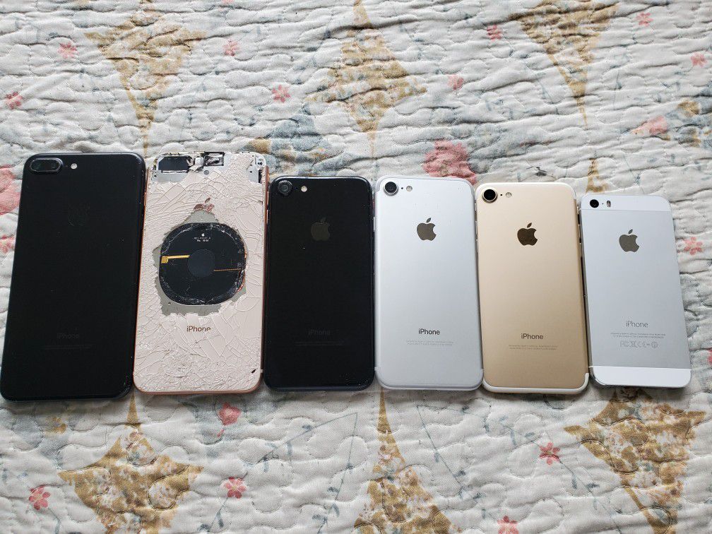 iPhones for parts only. iPhone 8 plus, iphone 7 plus, iphone 7 and iphone 5s, ALL lcIoud locked, Read desc.