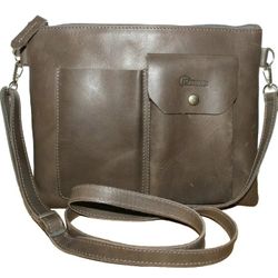 New JD Leather Handcrafted Antiqued-Taupe Premium Cowhide Crossbody Zip Bag 