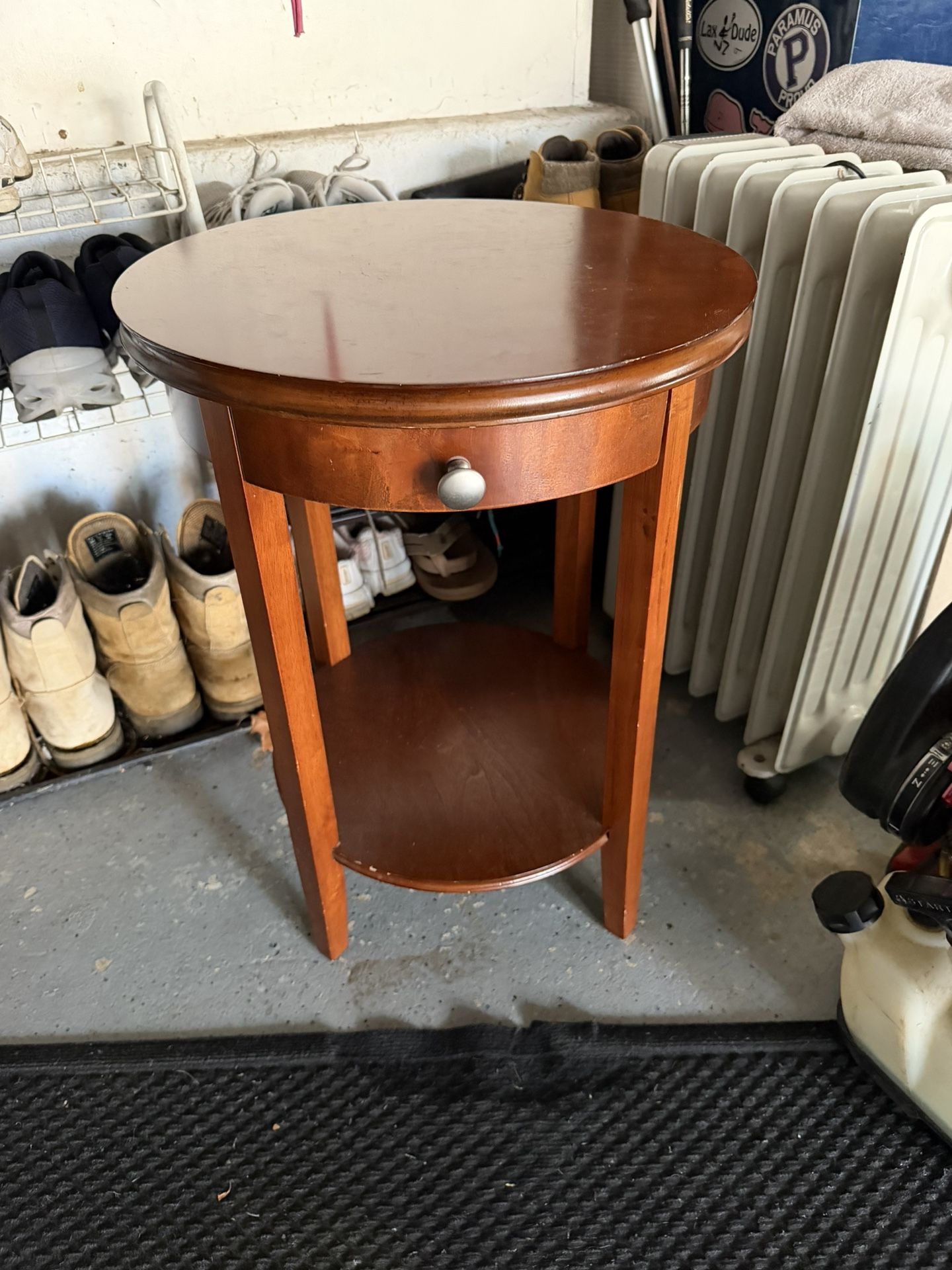 Small Round Wooden End Table with Drawer