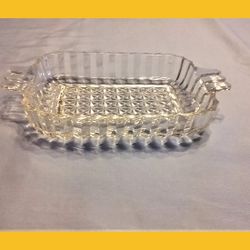 

Clear Pressed Glass Rectangle Relish Tray Nut Dish w/2 Handles


