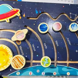 Movable Solar System Puzzle for Kids 3-6, Wooden Space Toys,