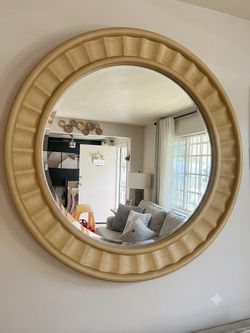 Stunning 1970s/1980s Vintage Large Round Wood Wall Mirror