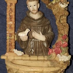 Vintage Resin Blessed St. Francis of Assisi Holy Water Wall Font