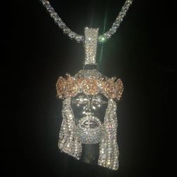 18k Gold Plated Two Tone Jesus Piece Pendant & 4 mm Tennis Chain 