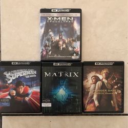4K Ultra HD Movies The Matrix Superman The Movie The Hunger Games The Ballad Of Songbirds $ Snakes X-Men Apocalypse