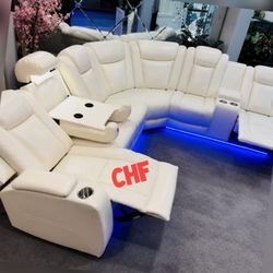 Modern elegant & luxury livingroom power recliner sectional couch w/ LED on bottom